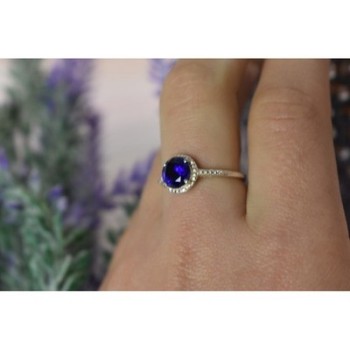 925 Sterling Silver Sapphire Classic Ring Size 8