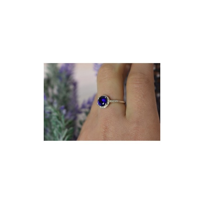 925 Sterling Silver Sapphire Classic Ring Size 8