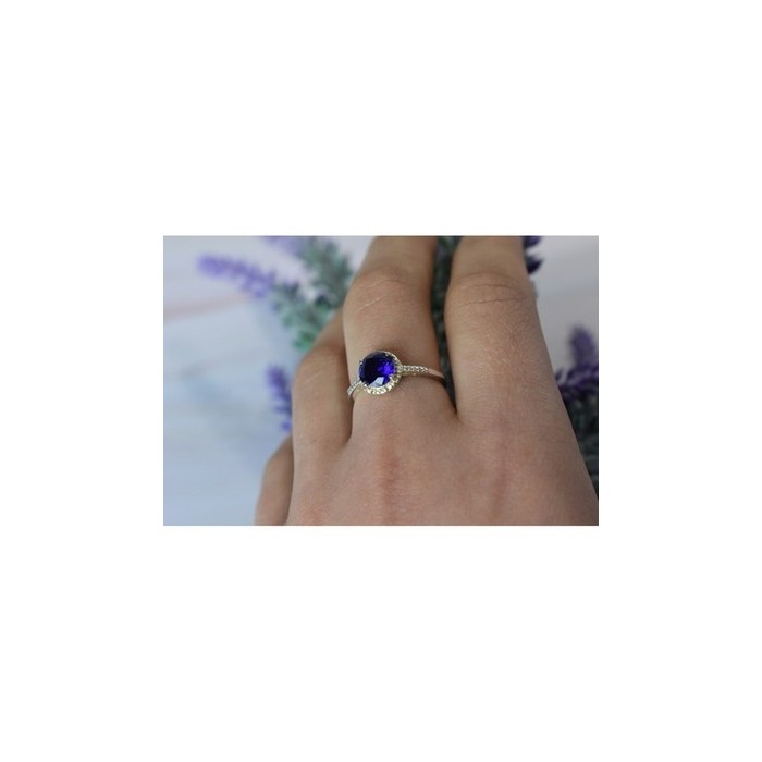 925 Sterling Silver Sapphire Classic Ring Size 8