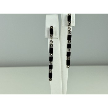 925 Sterling Silver Black Nephrite & Marcasites Earrings