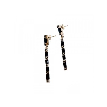 925 Sterling Silver Black Nephrite & Marcasites Earrings