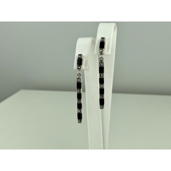 925 Sterling Silver Black Nephrite & Marcasites Earrings