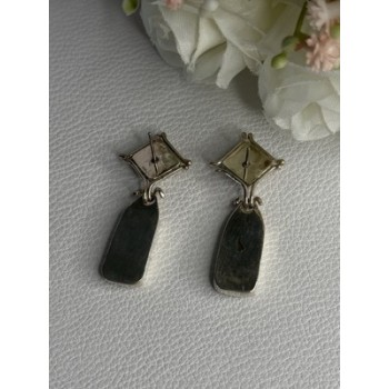 925 Sterling Silver Abalone & Onyx Earrings Length 1.50 Inch