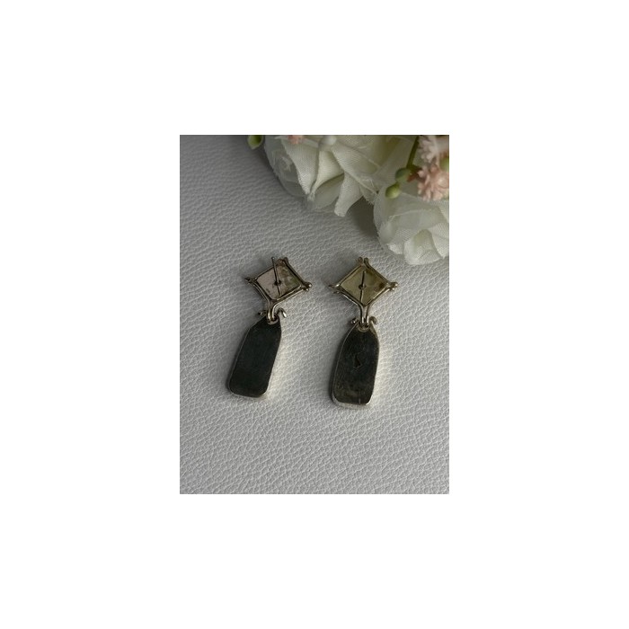 925 Sterling Silver Abalone & Onyx Earrings Length 1.50 Inch