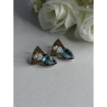 925 STERLING SILVER TOPAZ & PEARL EARRINGS LENGTH 0.70 INCH