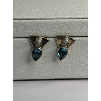 925 STERLING SILVER TOPAZ & PEARL EARRINGS LENGTH 0.70 INCH