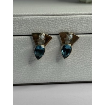 925 STERLING SILVER TOPAZ & PEARL EARRINGS LENGTH 0.70 INCH