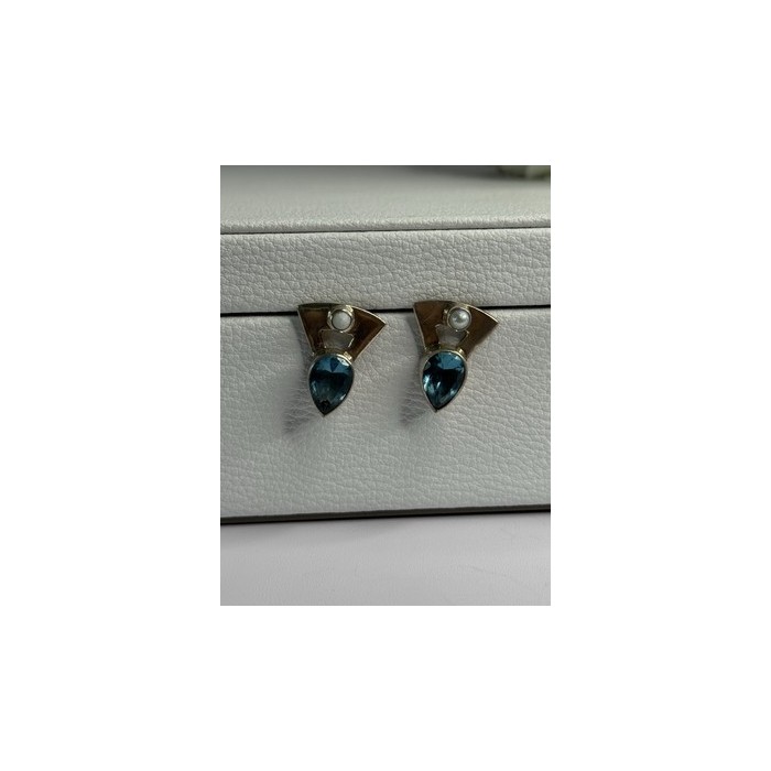 925 STERLING SILVER TOPAZ & PEARL EARRINGS LENGTH 0.70 INCH