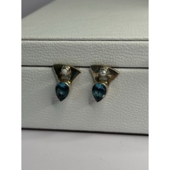 925 STERLING SILVER TOPAZ & PEARL EARRINGS LENGTH 0.70 INCH