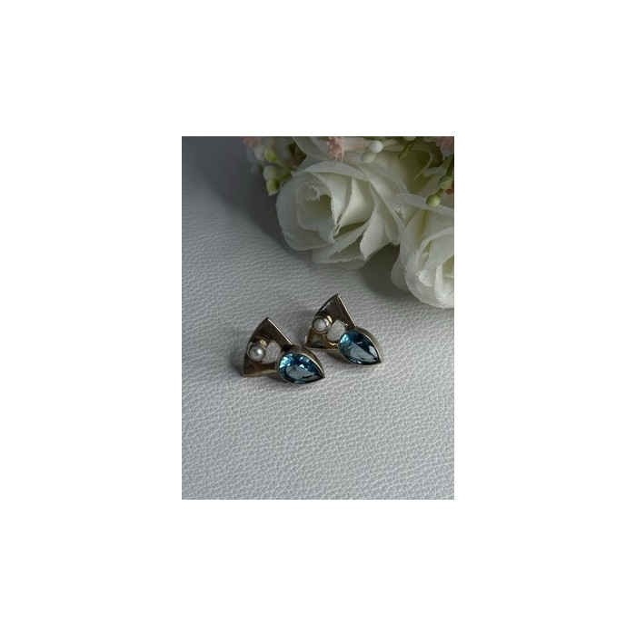 925 STERLING SILVER TOPAZ & PEARL EARRINGS LENGTH 0.70 INCH