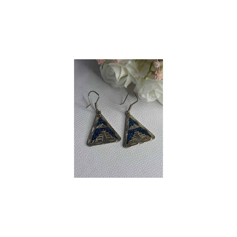 Vintage 925 Sterling Silver Turquoise Earrings Length 1.80 Inch