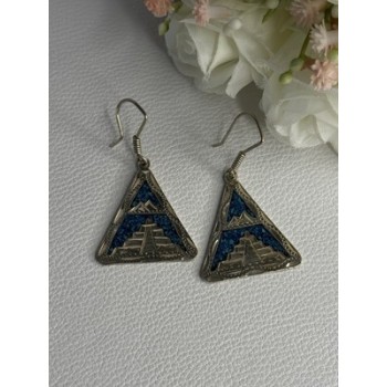 Vintage 925 Sterling Silver Turquoise Earrings Length 1.80 Inch