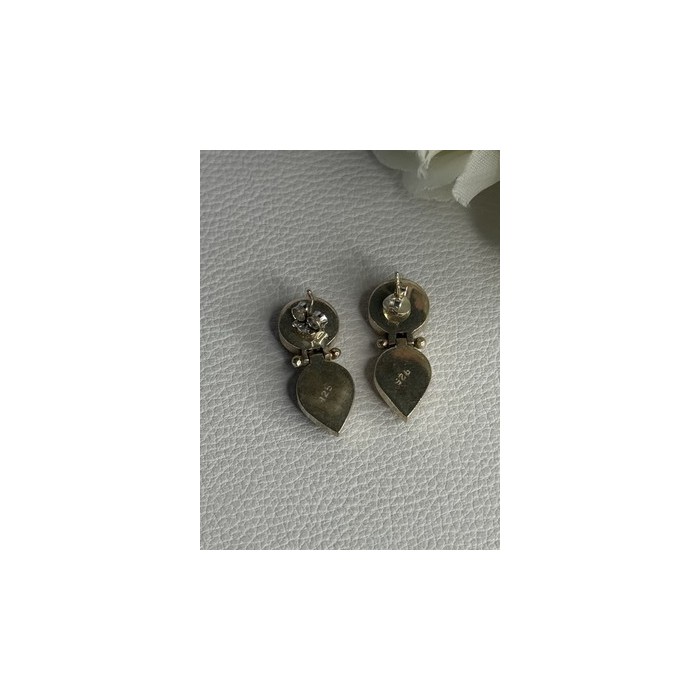 925 Sterling Silver Amethyst & Peridot Earrings Length 1 Inch