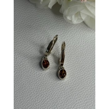 925 Sterling Silver Hessonite Earrings Length 1 Inch