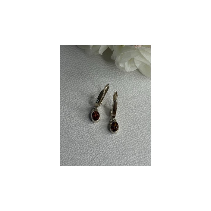925 Sterling Silver Hessonite Earrings Length 1 Inch