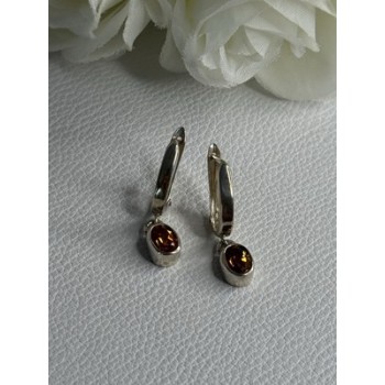 925 Sterling Silver Hessonite Earrings Length 1 Inch
