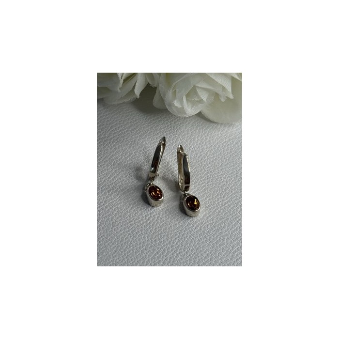 925 Sterling Silver Hessonite Earrings Length 1 Inch