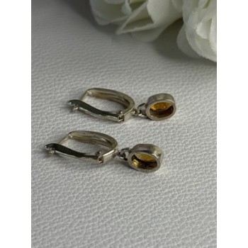 925 Sterling Silver Hessonite Earrings Length 1 Inch