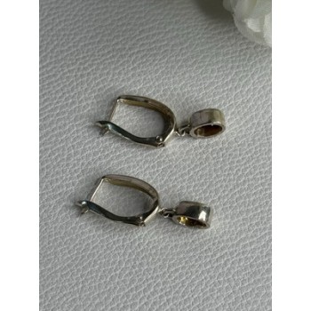 925 Sterling Silver Hessonite Earrings Length 1 Inch