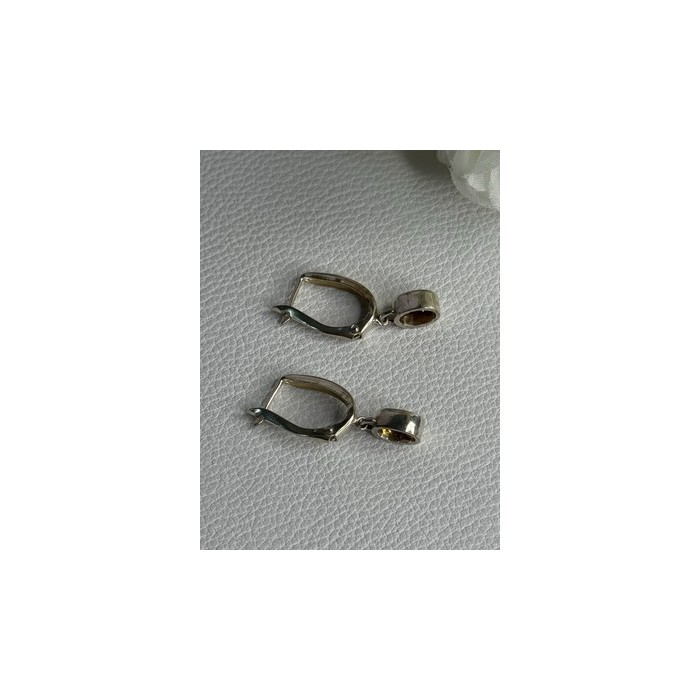 925 Sterling Silver Hessonite Earrings Length 1 Inch