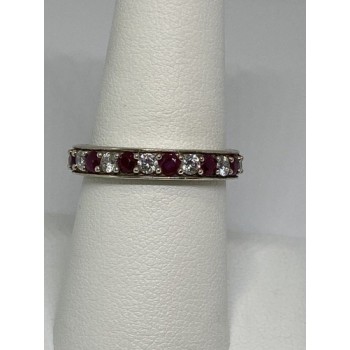 925 Sterling Silver Ring With Ruby & CZ Size 8