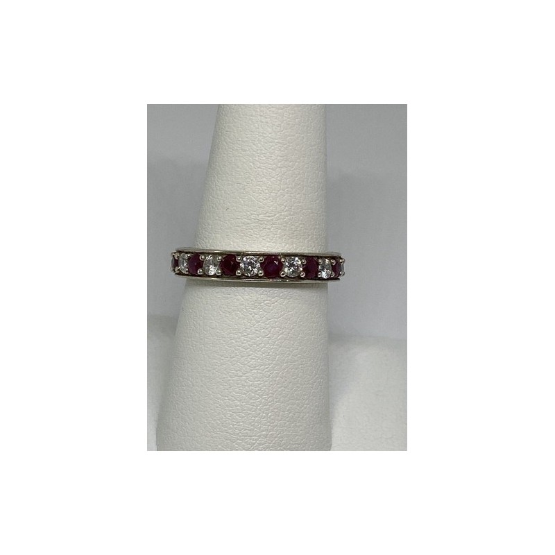 925 Sterling Silver Ring With Ruby & CZ Size 8
