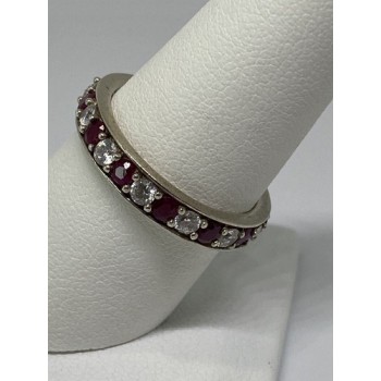 925 Sterling Silver Ring With Ruby & CZ Size 8