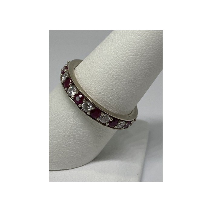 925 Sterling Silver Ring With Ruby & CZ Size 8