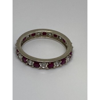 925 Sterling Silver Ring With Ruby & CZ Size 8