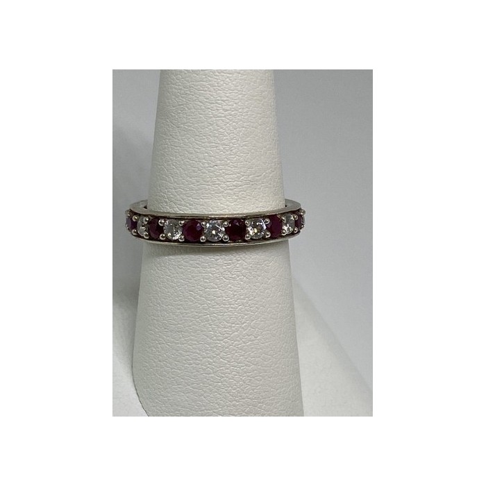 925 Sterling Silver Ring With Ruby & CZ Size 8