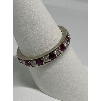 925 Sterling Silver Ring With Ruby & CZ Size 8