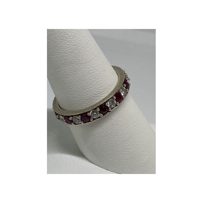 925 Sterling Silver Ring With Ruby & CZ Size 8