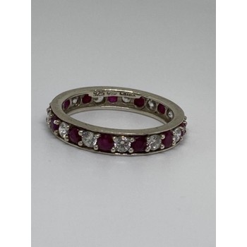 925 Sterling Silver Ring With Ruby & CZ Size 8