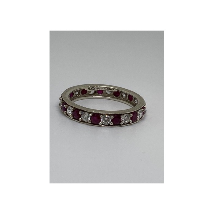 925 Sterling Silver Ring With Ruby & CZ Size 8