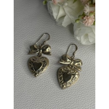 Vintage 925 Sterling Silver Heart Earrings Length 1.70 Inch