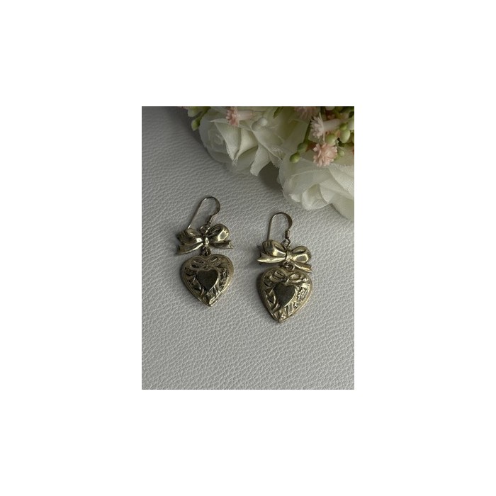 Vintage 925 Sterling Silver Heart Earrings Length 1.70 Inch