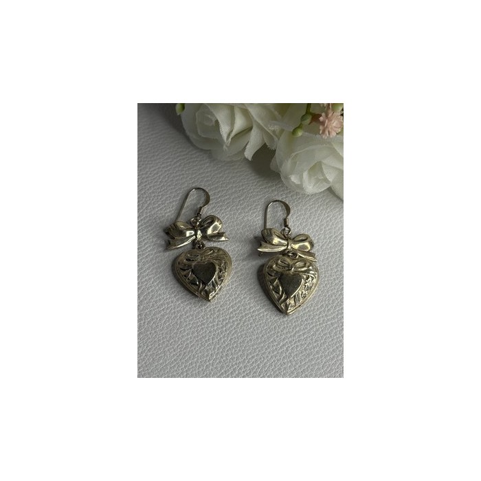 Vintage 925 Sterling Silver Heart Earrings Length 1.70 Inch