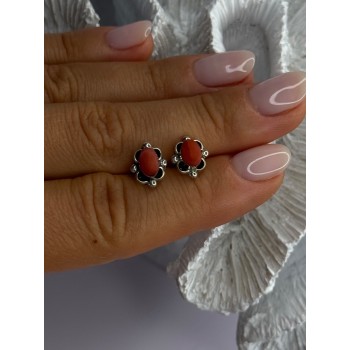 925 Sterling Silver Carnelian Stud Earrings Length 0.40 Inch