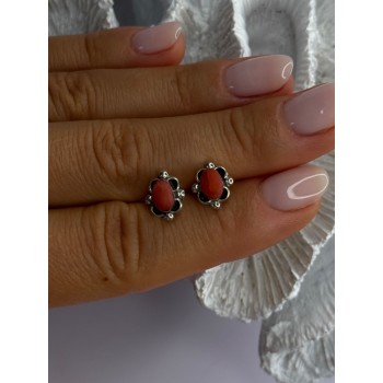 925 Sterling Silver Carnelian Stud Earrings Length 0.40 Inch