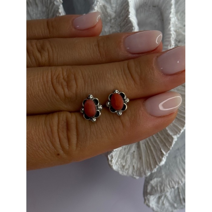 925 Sterling Silver Carnelian Stud Earrings Length 0.40 Inch