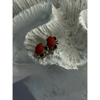 925 Sterling Silver Carnelian Stud Earrings Length 0.40 Inch