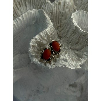 925 Sterling Silver Carnelian Stud Earrings Length 0.40 Inch