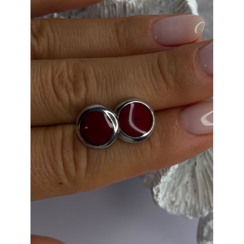 925 Sterling Silver Carnelian Round Stud Earrings Length 0.50 Inch