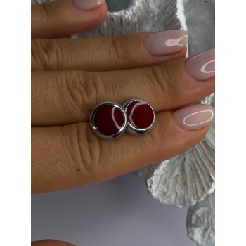 925 Sterling Silver Carnelian Round Stud Earrings Length 0.50 Inch