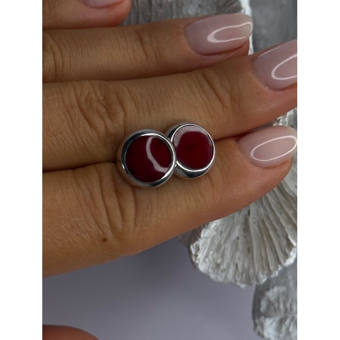 925 Sterling Silver Carnelian Round Stud Earrings Length 0.50 Inch