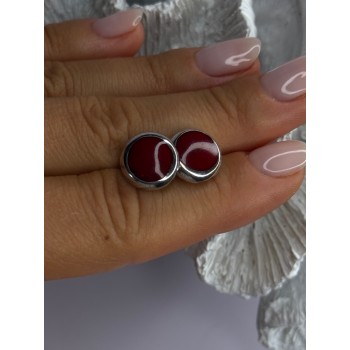 925 Sterling Silver Carnelian Round Stud Earrings Length 0.50 Inch