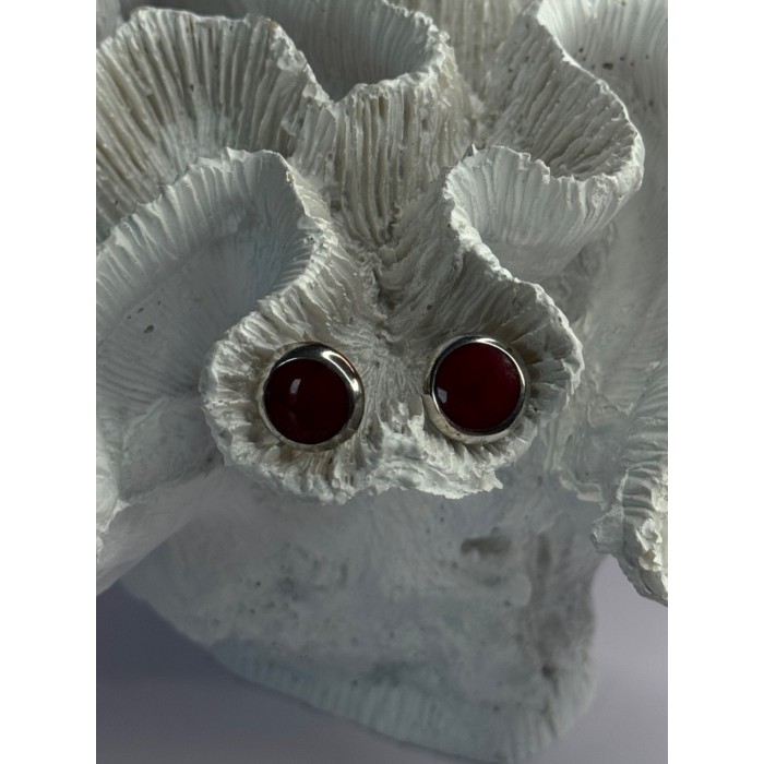 925 Sterling Silver Carnelian Round Stud Earrings Length 0.50 Inch