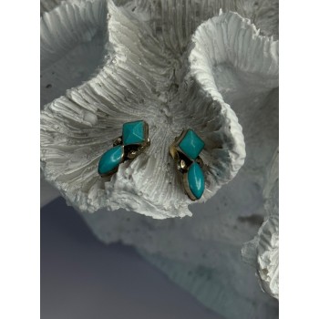 925 Sterling Silver Turquoise Earrings Length 0.50 Inch