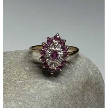 10K YELLOW GOLD RUBIES & DIAMONDS RING SIZE 6.5