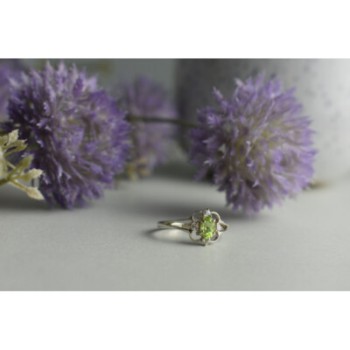 925 Sterling Silver Peridot & CZ Ring Size 7
